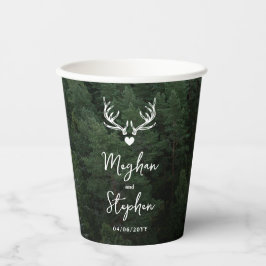 Deer Antlers Woodland Pine Tree Forest Wedding Pappbecher