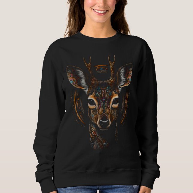 Deer Artwork Mandala  Animal Deer Sweatshirt (Vorderseite)