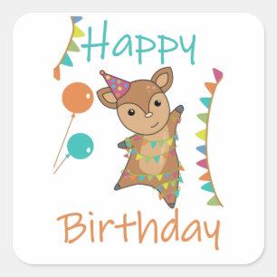 Deer Birthday wünscht Niedlich Happy Rehkitz Quadratischer Aufkleber
