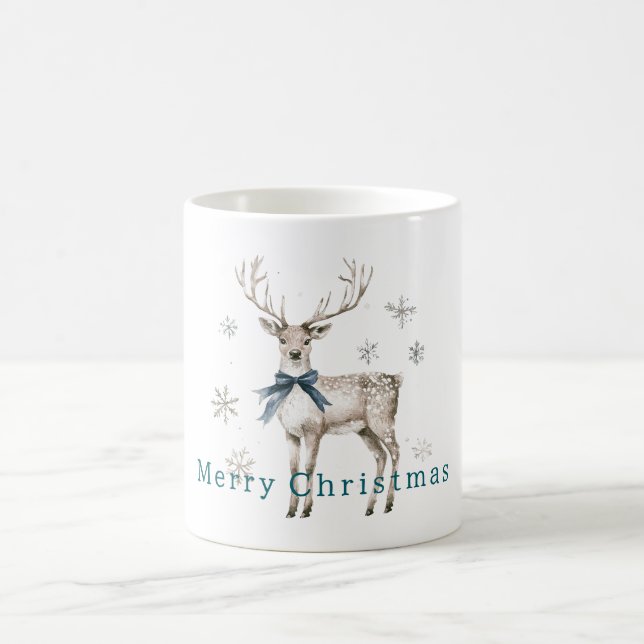Deer Blue Bow Snowflakes Christmas Kaffeetasse (Mittel)