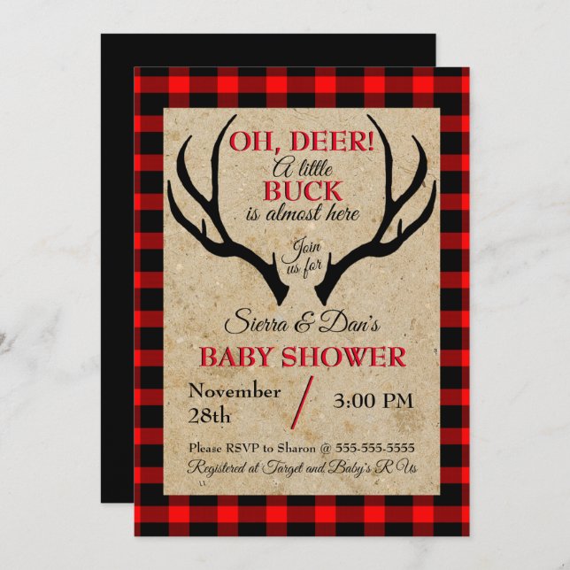 Deer Buck Boy Babydusche Einladung (Vorne/Hinten)