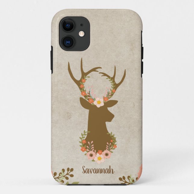 Deer Buck Floral Feminine Hunter Case-Mate iPhone Hülle (Rückseite)