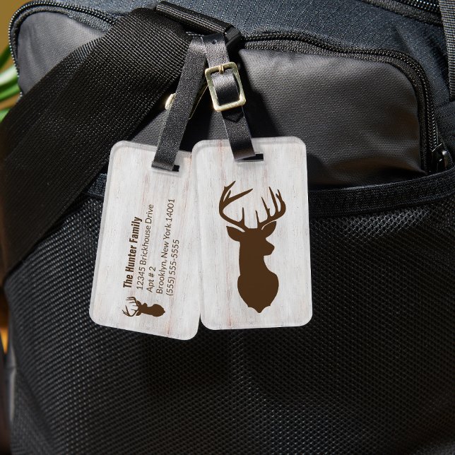 Deer Buck Hunter Rustic Custom Luggage Tag Gepäckanhänger (Brown Buck Silhouette Custom Luggage Tags)