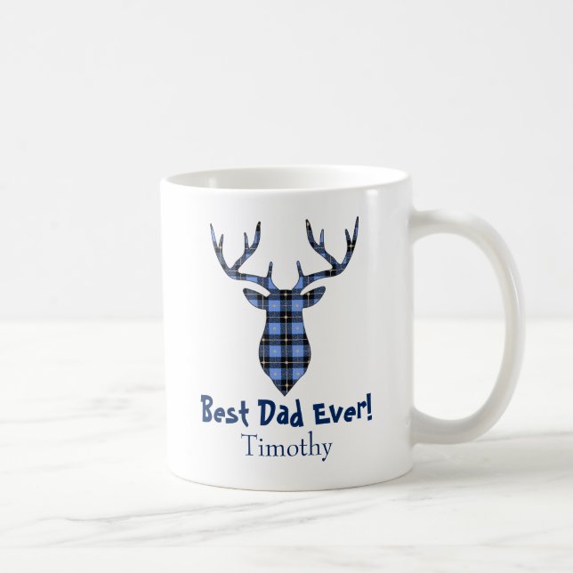 Deer Buck Kariert blau und schwarz Kaffeetasse (Rechts)