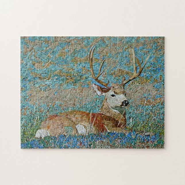 Deer Buck Mosaic Muster Print Puzzle (Horizontal)