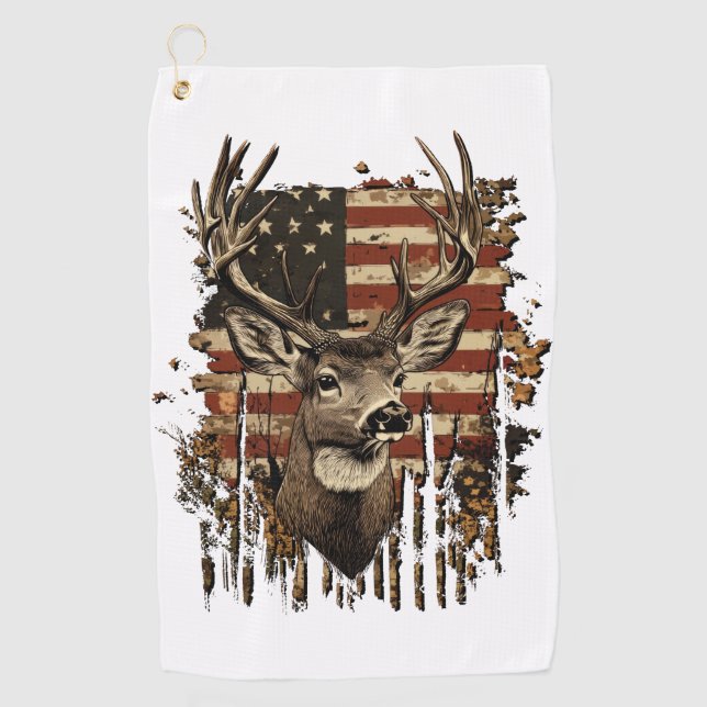 Deer, Buck Season USA Flag Golfhandtuch (Vorderseite)