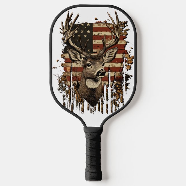 Deer, Buck Season USA Flag Pickleball Schläger (Vorderseite)