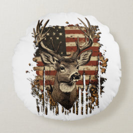 Deer, Buck Season USA Flag Rundes Kissen