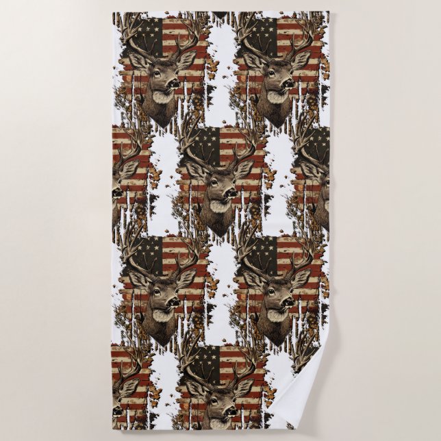 Deer, Buck Season USA Flag Strandtuch (Vorderseite)