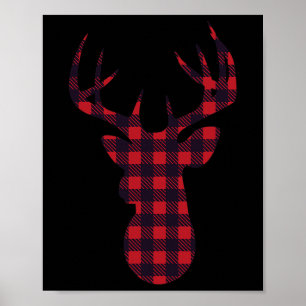 Deer Buck Silhouette Red Kariert Matching Weihnach Poster
