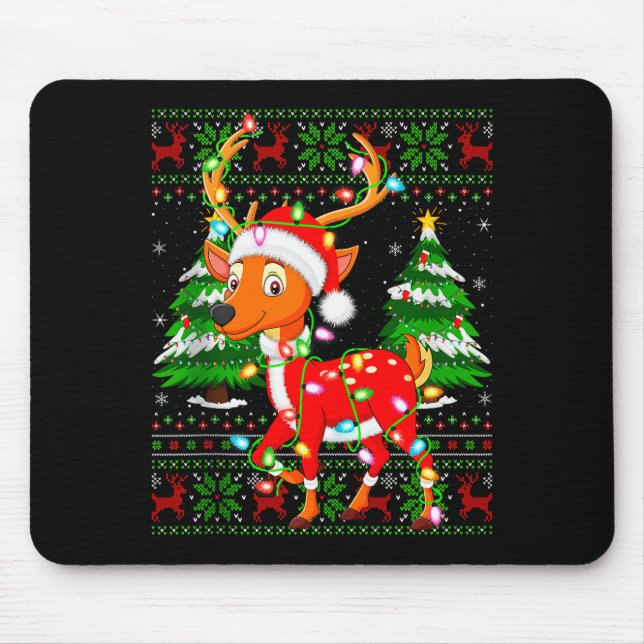 Deer Christmas Lights Santa Costume Ugly Xmas Swea Mousepad (Vorne)