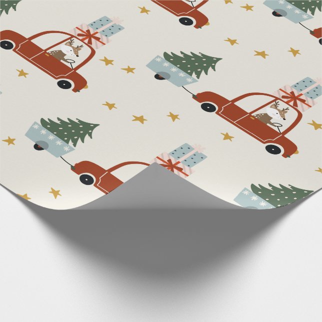 Deer Christmas Tree Illustration Wrapping Paper Geschenkpapier (Ecke)