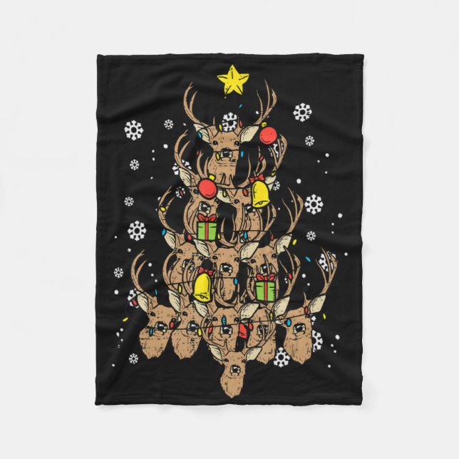 Deer Christmas Tree Xmas Hunting Hunt Men Dad Men  Fleecedecke (Vorderseite)