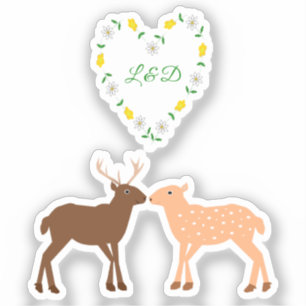 Deer Couple und Daisy Heart Custom Aufkleber