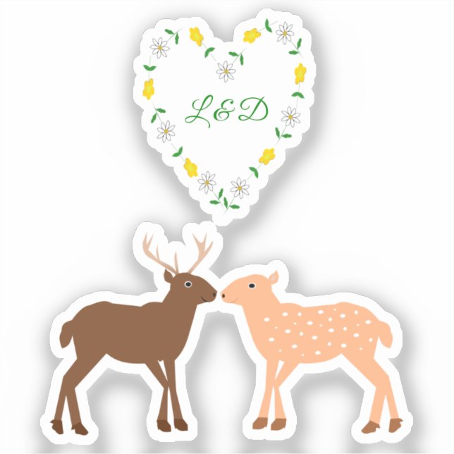 Deer Couple und Daisy Heart Custom Aufkleber (Vorderseite)
