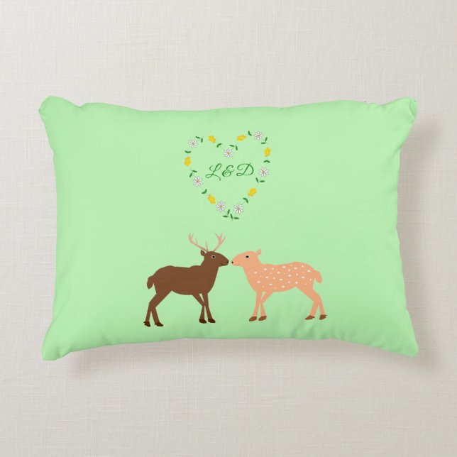 Deer Couple und Daisy Heart Custom Dekokissen (Vorderseite)