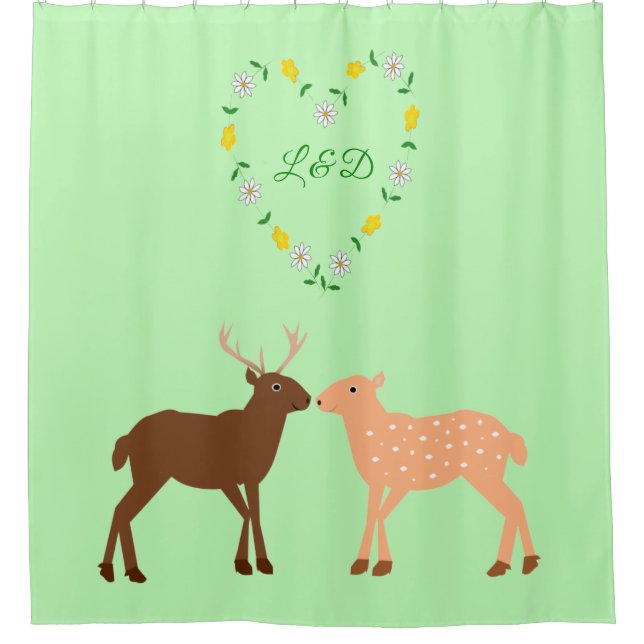 Deer Couple und Daisy Heart Custom Duschvorhang (Vorderseite)