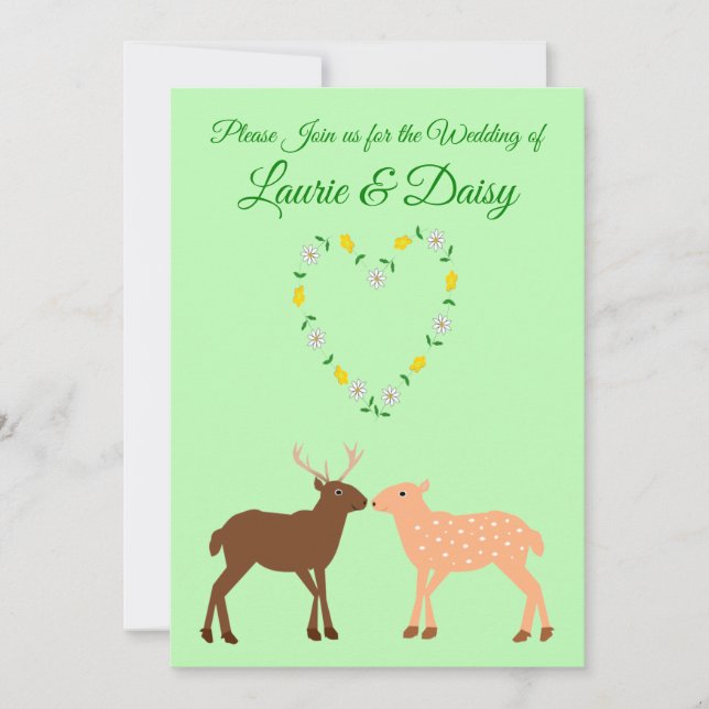 Deer Couple und Daisy Heart Custom Einladung (Vorderseite)