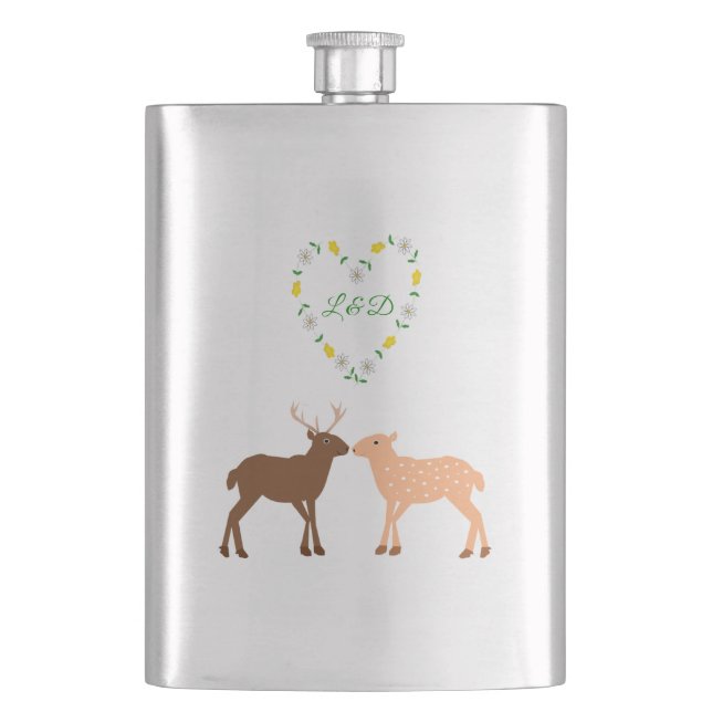 Deer Couple und Daisy Heart Custom Flachmann (Vorderseite)