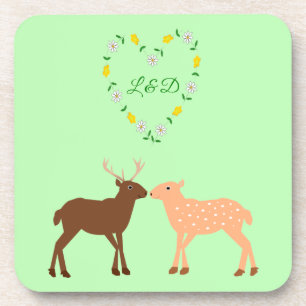 Deer Couple und Daisy Heart Custom Getränkeuntersetzer