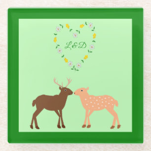 Deer Couple und Daisy Heart Custom Glasuntersetzer