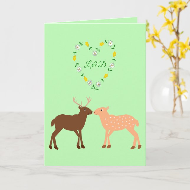 Deer Couple und Daisy Heart Custom Karte (Gelbe Blume)