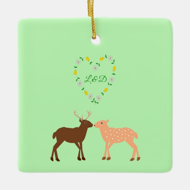 Deer Couple und Daisy Heart Custom Keramikornament (Vorderseite)