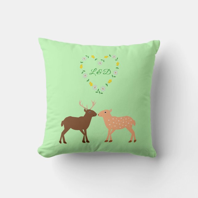 Deer Couple und Daisy Heart Custom Kissen (Vorderseite)