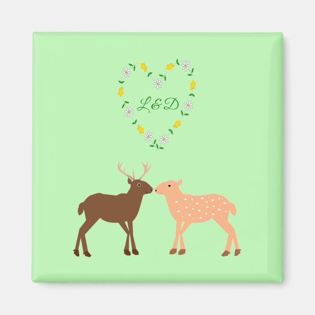 Deer Couple und Daisy Heart Custom Magnet (Vorne)