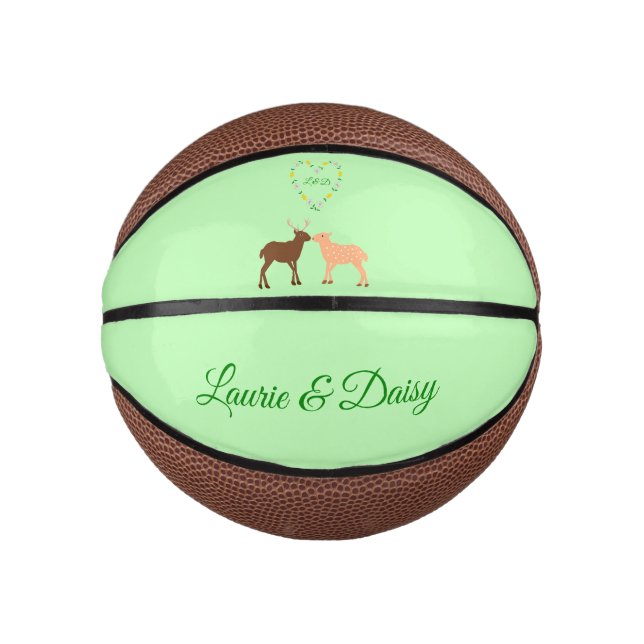 Deer Couple und Daisy Heart Custom Mini Basketball (Vorderseite)