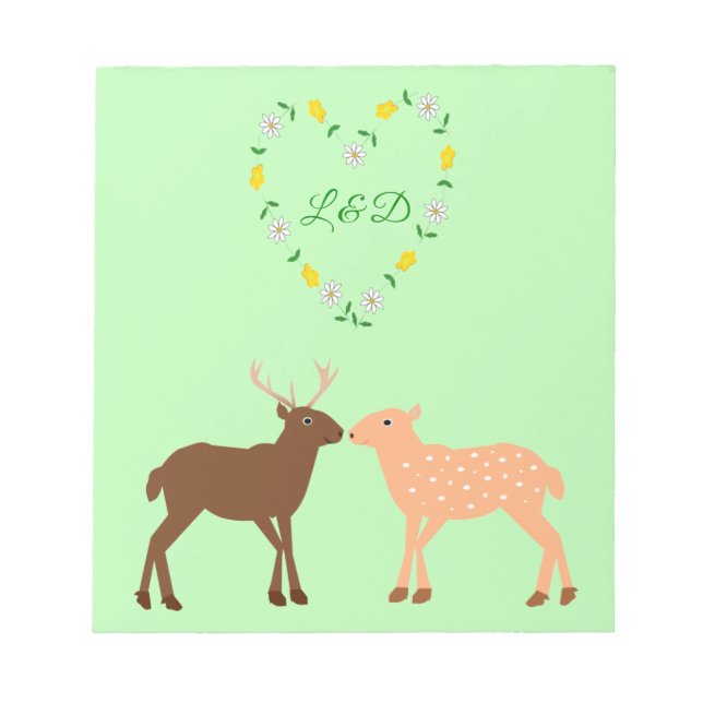 Deer Couple und Daisy Heart Custom Notizblock (Vorderseite)
