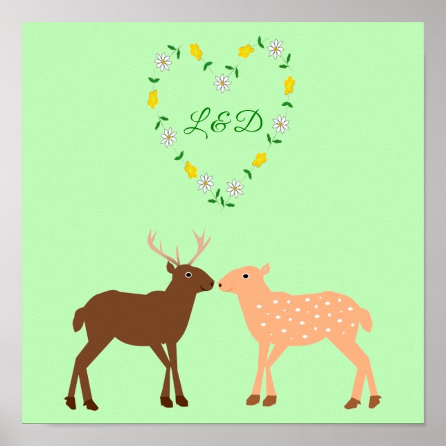 Deer Couple und Daisy Heart Custom Poster (Vorne)