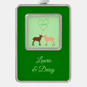 Deer Couple und Daisy Heart Custom Rahmen-Ornament Silber