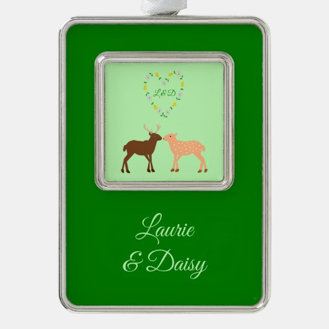 Deer Couple und Daisy Heart Custom Rahmen-Ornament Silber (Vorderseite)