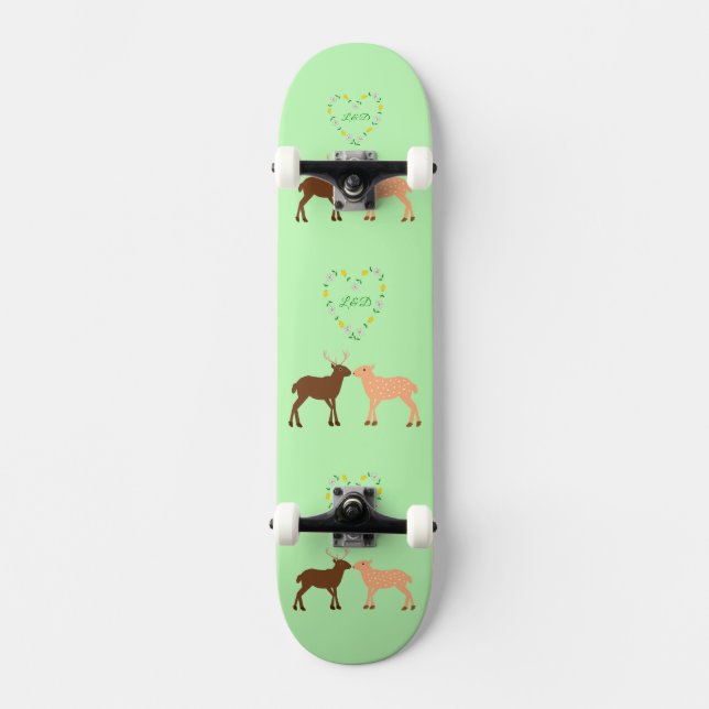 Deer Couple und Daisy Heart Custom Skateboard (Vorderseite)