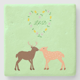 Deer Couple und Daisy Heart Custom Steinuntersetzer
