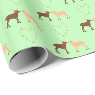 Deer Couple und Daisy Heart Geschenkpapier