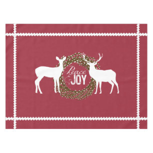 Deer Cranberry Red Peace Joy Wreath Tablecloth Tischdecke