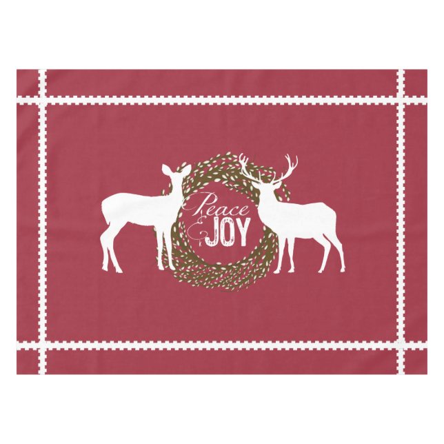 Deer Cranberry Red Peace Joy Wreath Tablecloth Tischdecke (Vorderseite (Horizontal))