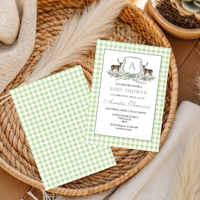 Deer Crest Monogram Hirschjagd-Baby Shower  Einladung (Von Creator hochgeladen)