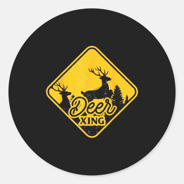 Deer Crossing Sign Christmas Xing Reindeer Funny M Runder Aufkleber (Vorderseite)