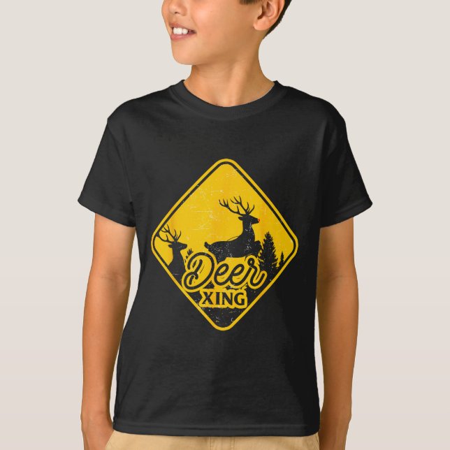 Deer Crossing Sign Christmas Xing Reindeer Funny M T-Shirt (Vorderseite)