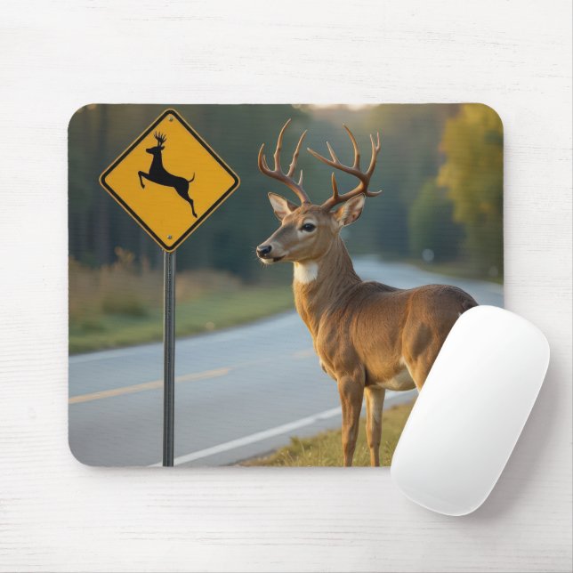 Deer Crossing Sign Mousepad (Mit Mouse)