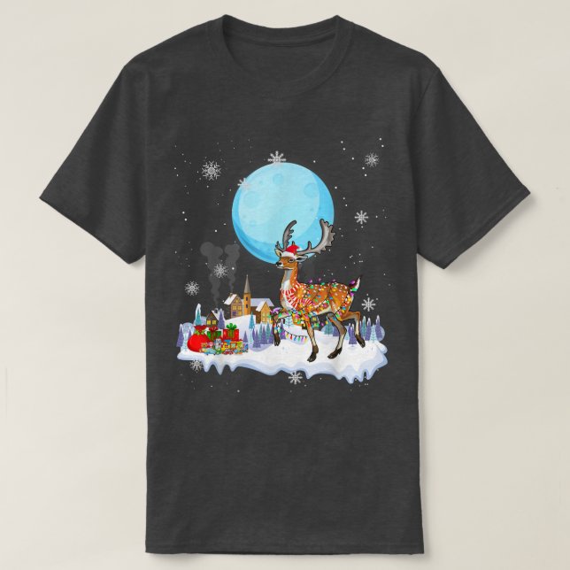 Deer Dog Cute Christmas Lights Lover Tee  (Design vorne)