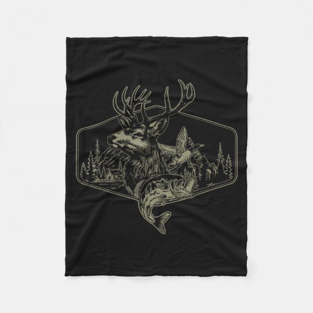 Deer Duck Fishing Hunting Solves Most Of My Proble Fleecedecke (Vorderseite)