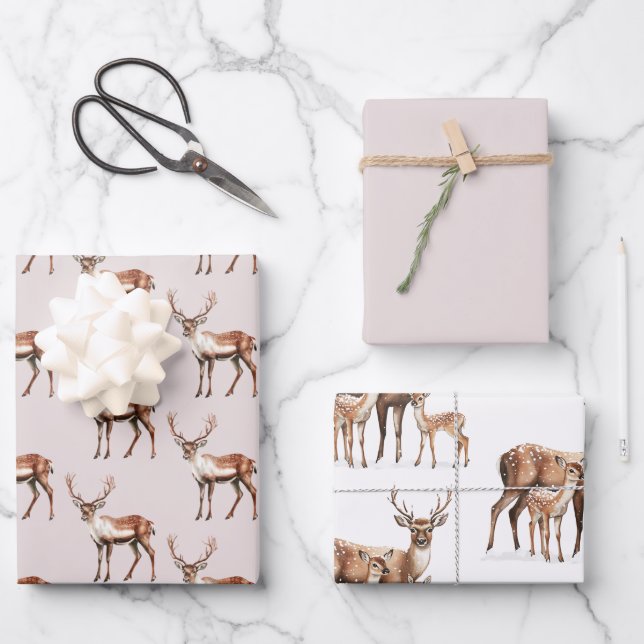Deer Elk Christmas Geschenkpapier Set (Vorderseite)