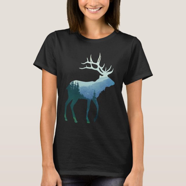 Deer Elk Double Exposure Surreal Wildlife Animal T-Shirt (Vorderseite)