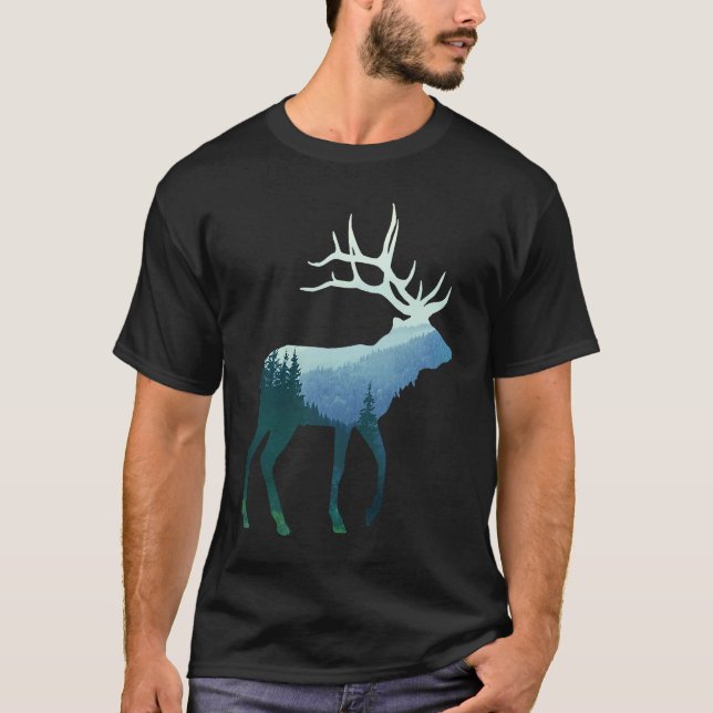 Deer Elk Double Exposure Surreal Wildlife Animal T-Shirt (Vorderseite)