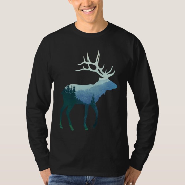 Deer Elk Double Exposure Surreal Wildlife Animal T-Shirt (Vorderseite)