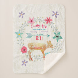 Deer Fawn Baby Girl Stats Watercolor Wreath Sherpadecke